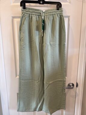 Women’s Elastic Waist Wide-Leg Pants - Sage Green